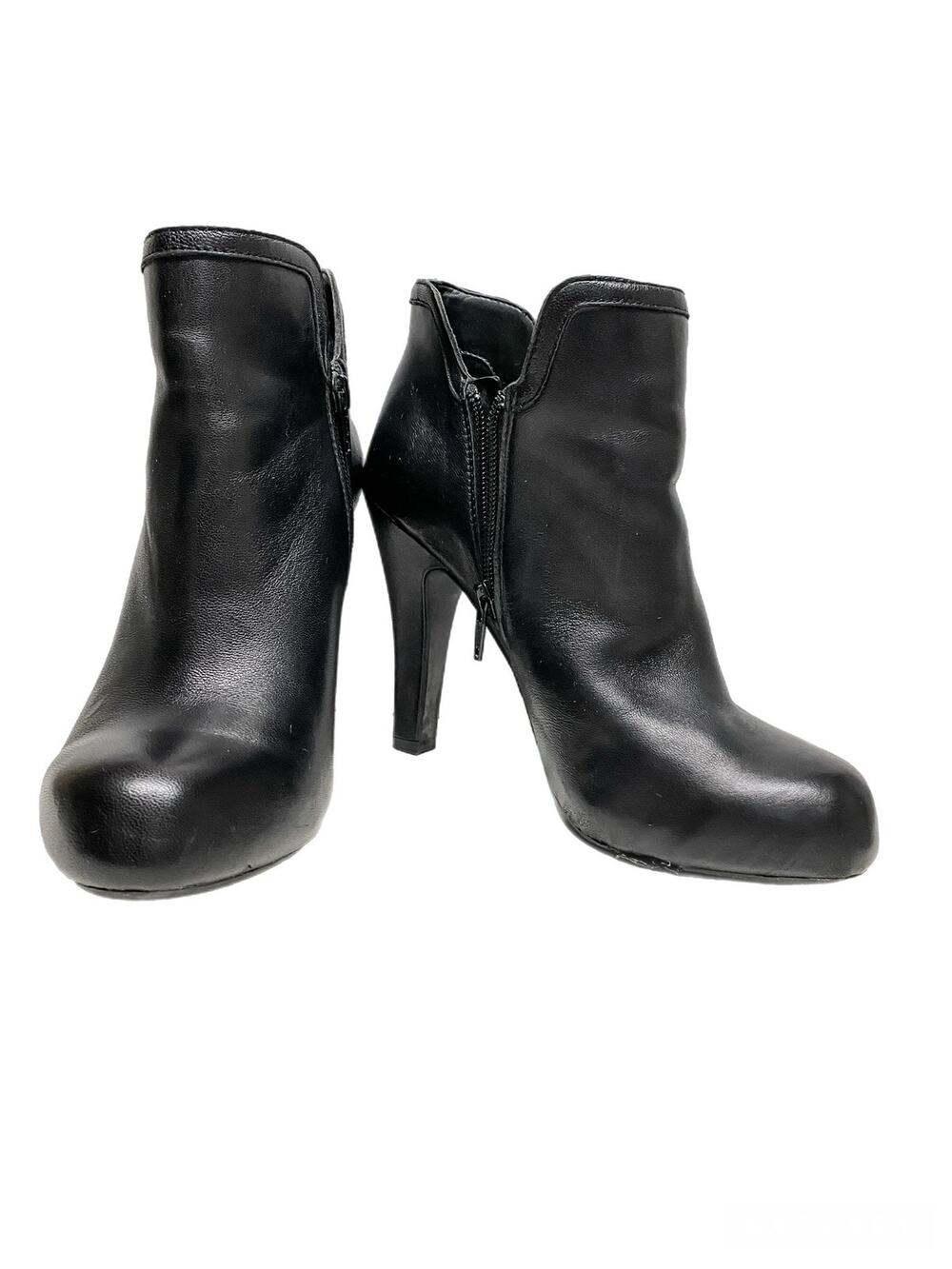 Gianni Bini Black Praline Leather Zip Up Heeled Booties Size 7.5M